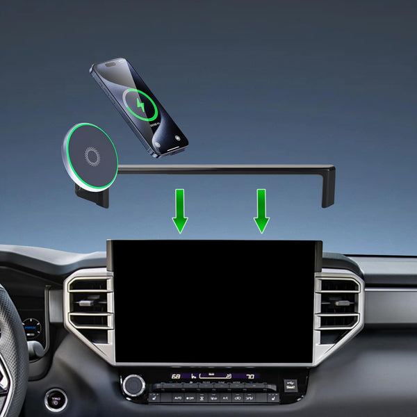 Car Phone Holder for 2022-2025 Toyota Tundra/2023 2024 2025 Toyota Sequoia Accessories 15W Fast Wireless Charger Screen Fixed Clip Cell Phone Mount Hands-Free 360 Degree Rotation(14 Inch)