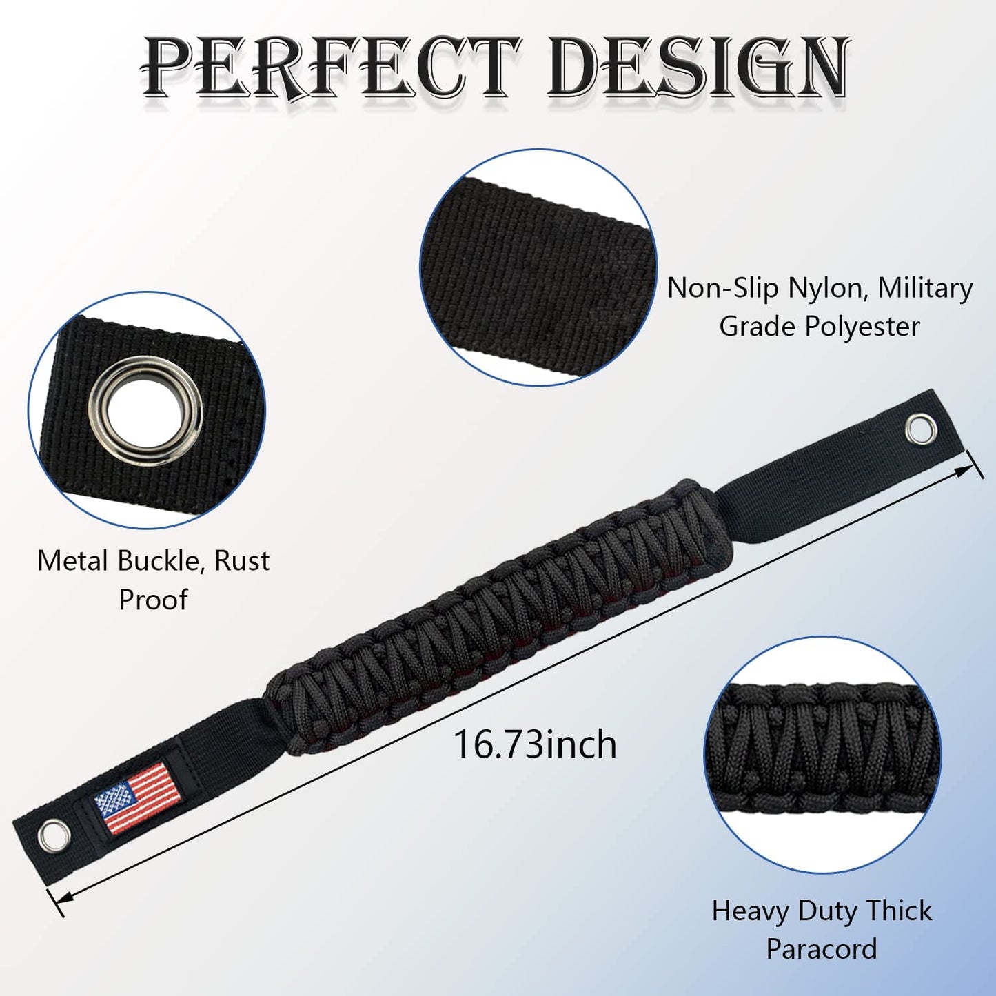 Roll Bar Paracord Grab Handles Compatible with Ford Bronco 2021 2022 2/4 Door, Bronco Grab Handles Interior Accessories (Black 4Pcs) - OMOTOR