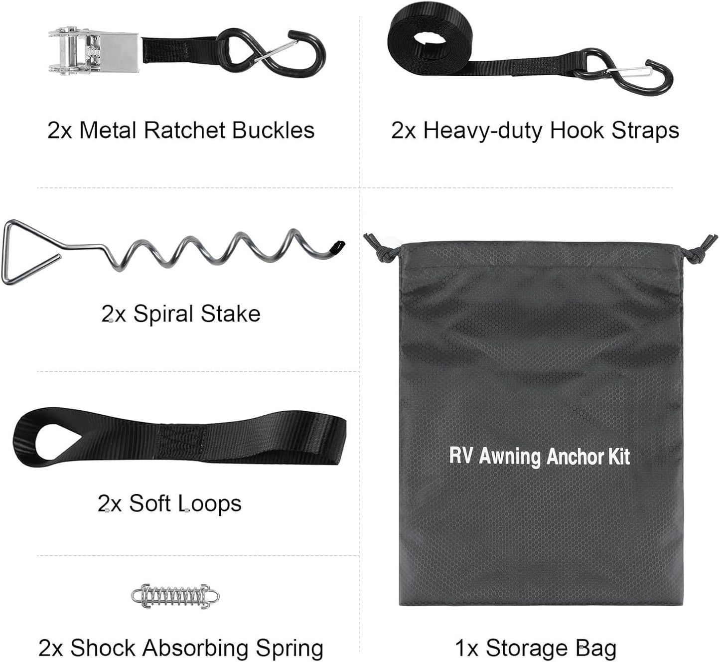 RV Awning Tie Down Kit for Wind WanDwel Heavy Duty Camper Anchors Canopy Support Parts & Accessories,13ft Ratchet Straps Upgrade Springs