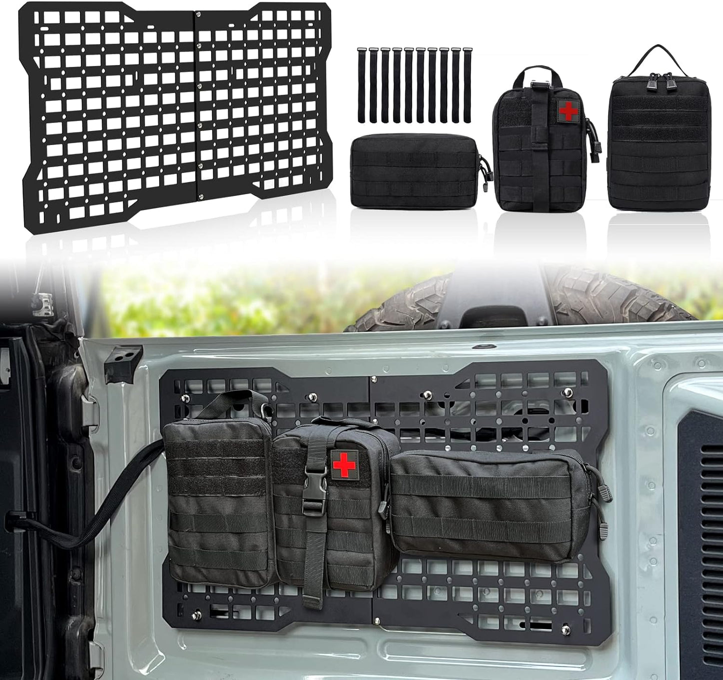 OFF ROAD Tailgate Storage Panel Tailgate Molle Panel Steel Cargo Shelf Storage Luggage Holder Carrier with 3 Storage Bags for Ford Bronco Accessories 2021 2022 2023 2/4 Doors - OMOTOR
