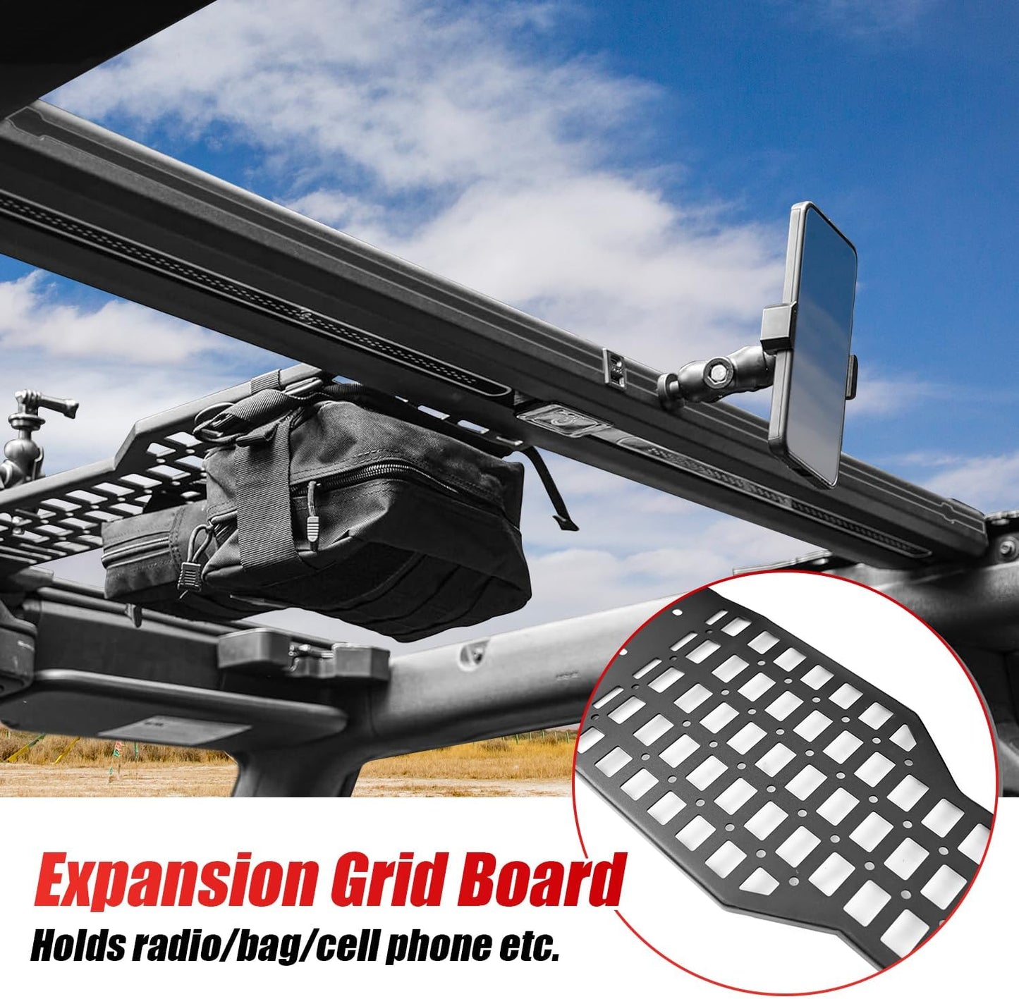 Overhead Molle Panel with Integrated LED Ceiling Light for 2021-2025 Ford Bronco 4 Door Roof Reinforcement Cross Bar Interior Accessories