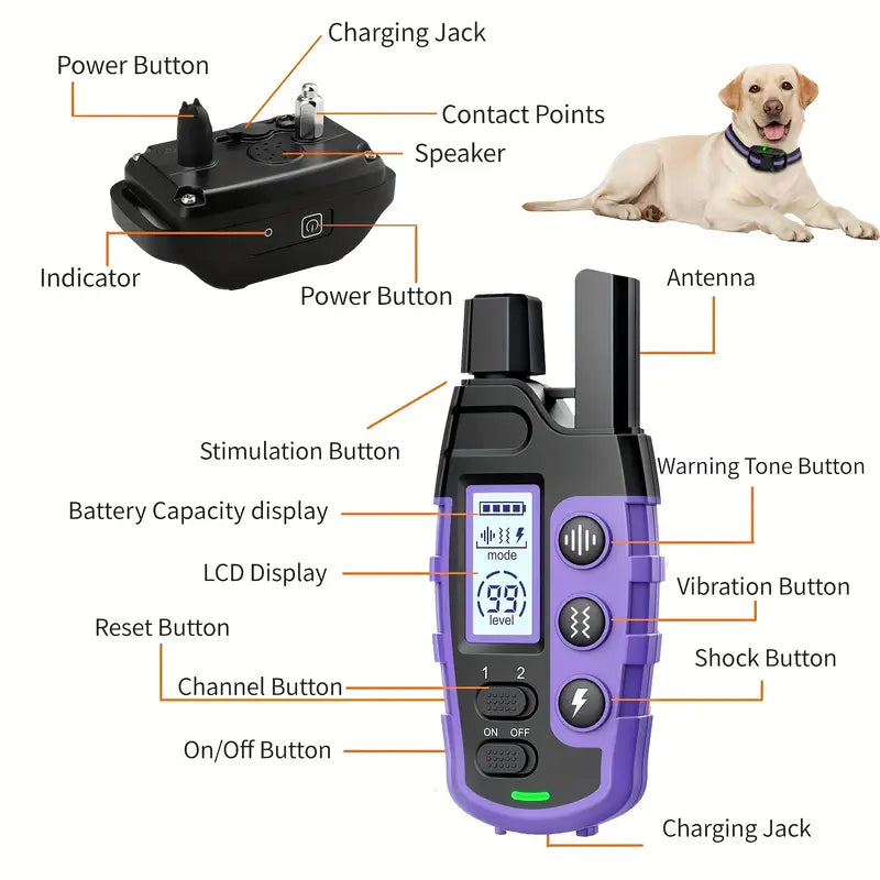 3300Ft Dog Training Collar - Adjustable Nylon Strap, Electric Shock, Vibration & Sound Modes, Rechargeable, 360ft Range, Suitable for Small to Large Dogs (5-150lbs) with Remote Control - OMOTOR