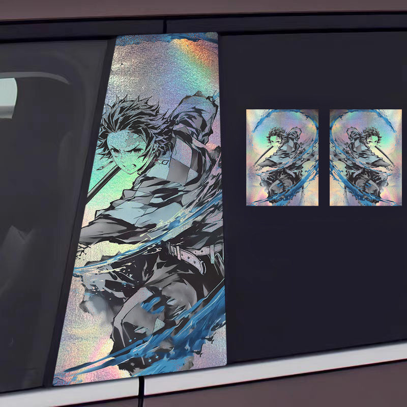 Universal Demon Slayer HD Anime Decals with Rainbow Holographic Effect Car B Pillar Stickers