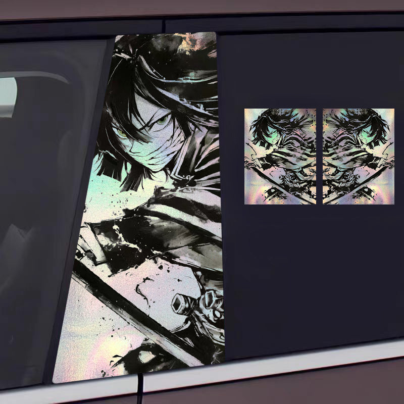 Universal Demon Slayer HD Anime Decals with Rainbow Holographic Effect Car B Pillar Stickers