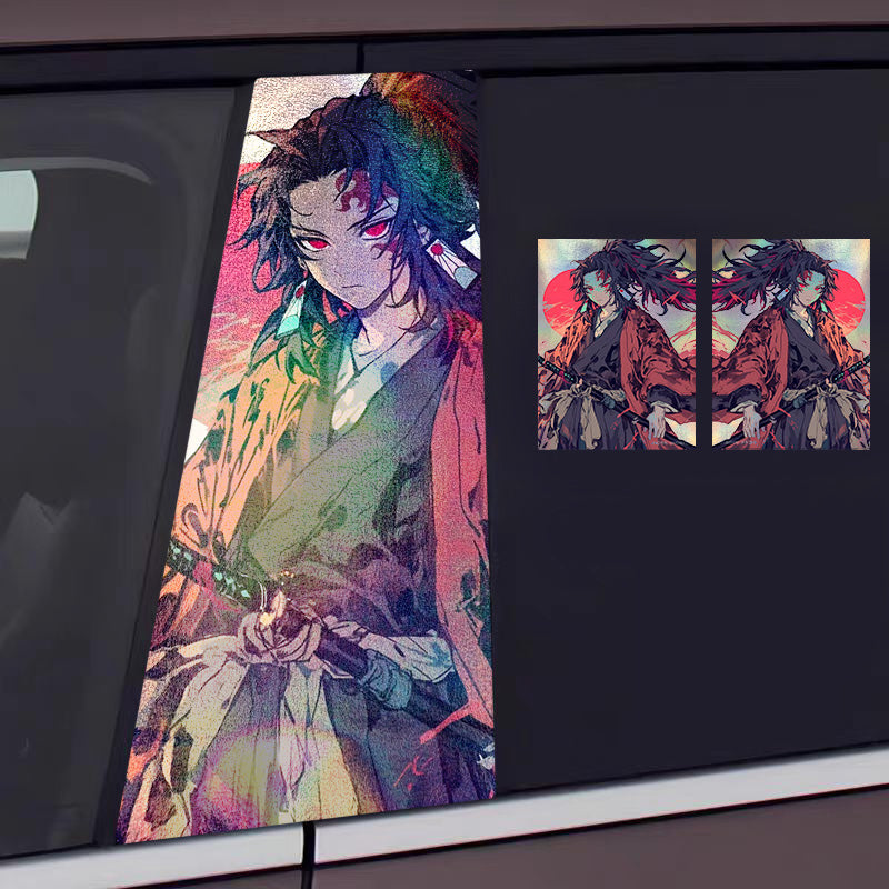 Universal Demon Slayer HD Anime Decals with Rainbow Holographic Effect Car B Pillar Stickers