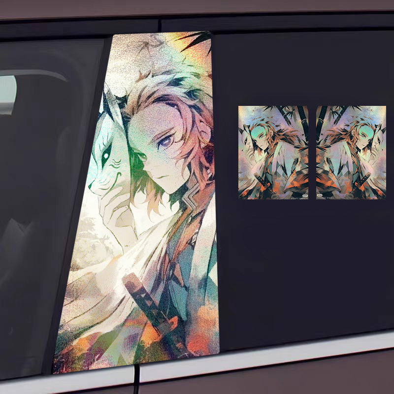 Universal Demon Slayer HD Anime Decals with Rainbow Holographic Effect Car B Pillar Stickers