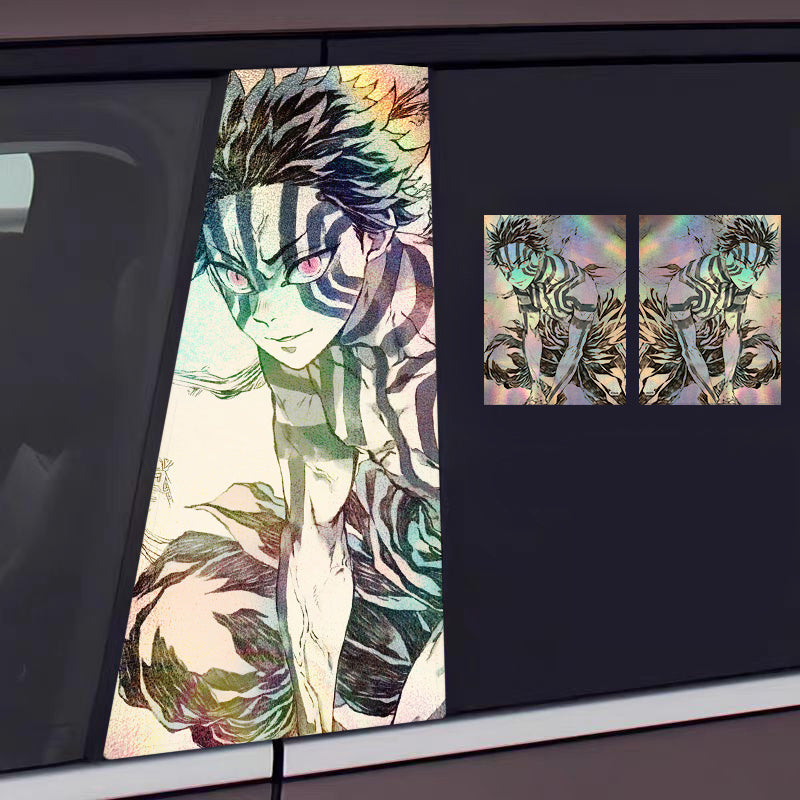 Universal Demon Slayer HD Anime Decals with Rainbow Holographic Effect Car B Pillar Stickers
