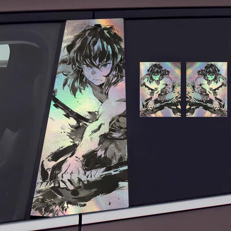 Universal Demon Slayer HD Anime Decals with Rainbow Holographic Effect Car B Pillar Stickers