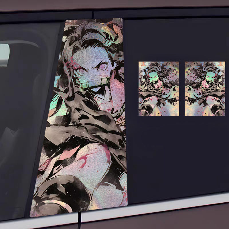 Universal Demon Slayer HD Anime Decals with Rainbow Holographic Effect Car B Pillar Stickers