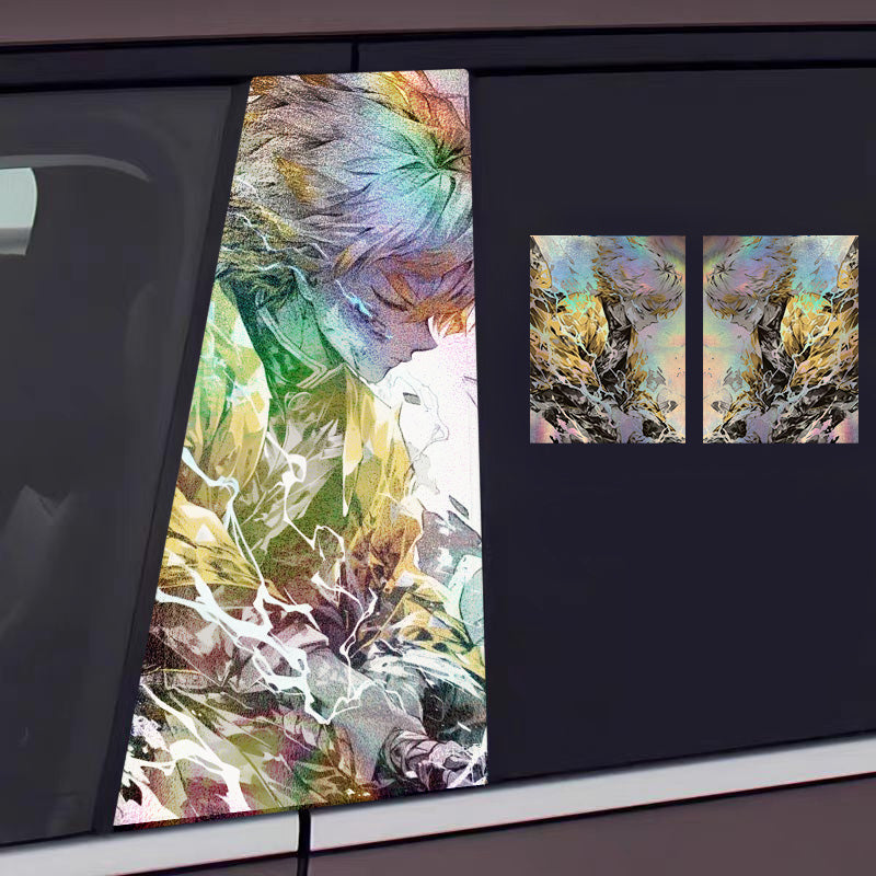 Universal Demon Slayer HD Anime Decals with Rainbow Holographic Effect Car B Pillar Stickers