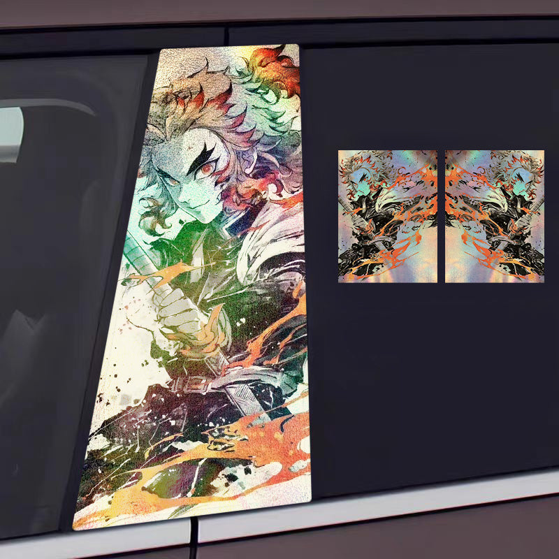 Universal Demon Slayer HD Anime Decals with Rainbow Holographic Effect Car B Pillar Stickers