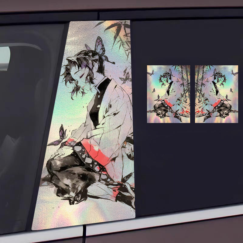 Universal Demon Slayer HD Anime Decals with Rainbow Holographic Effect Car B Pillar Stickers
