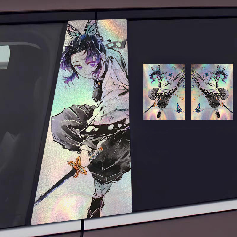Universal Demon Slayer HD Anime Decals with Rainbow Holographic Effect Car B Pillar Stickers