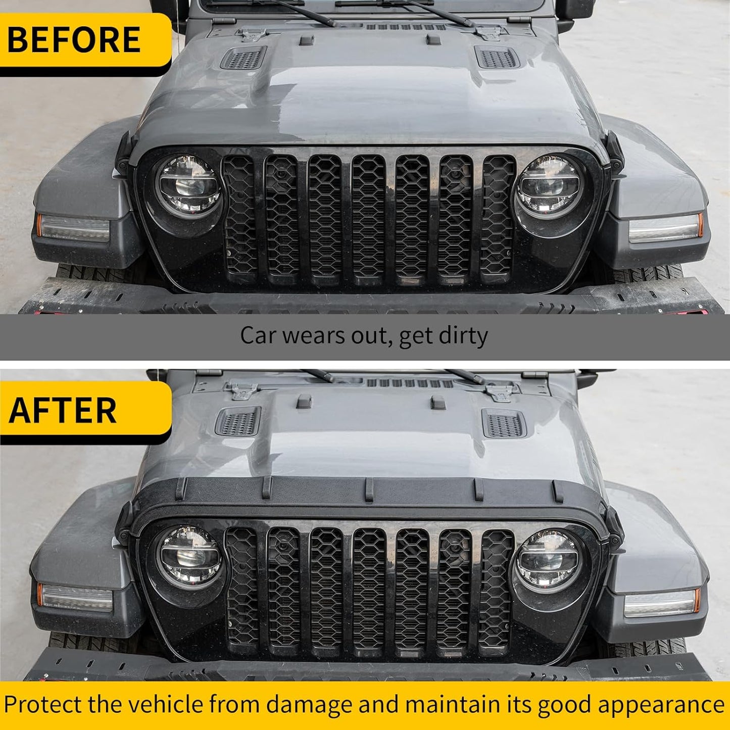 Hood Protector Compatible with 2020+ Jeep Gladiator 2018+ Jeep Wrangler JL Hood Shield TPE Hood Deflector Hood Guard for 2024 2025 Gladiator Wrangler JL Accessories