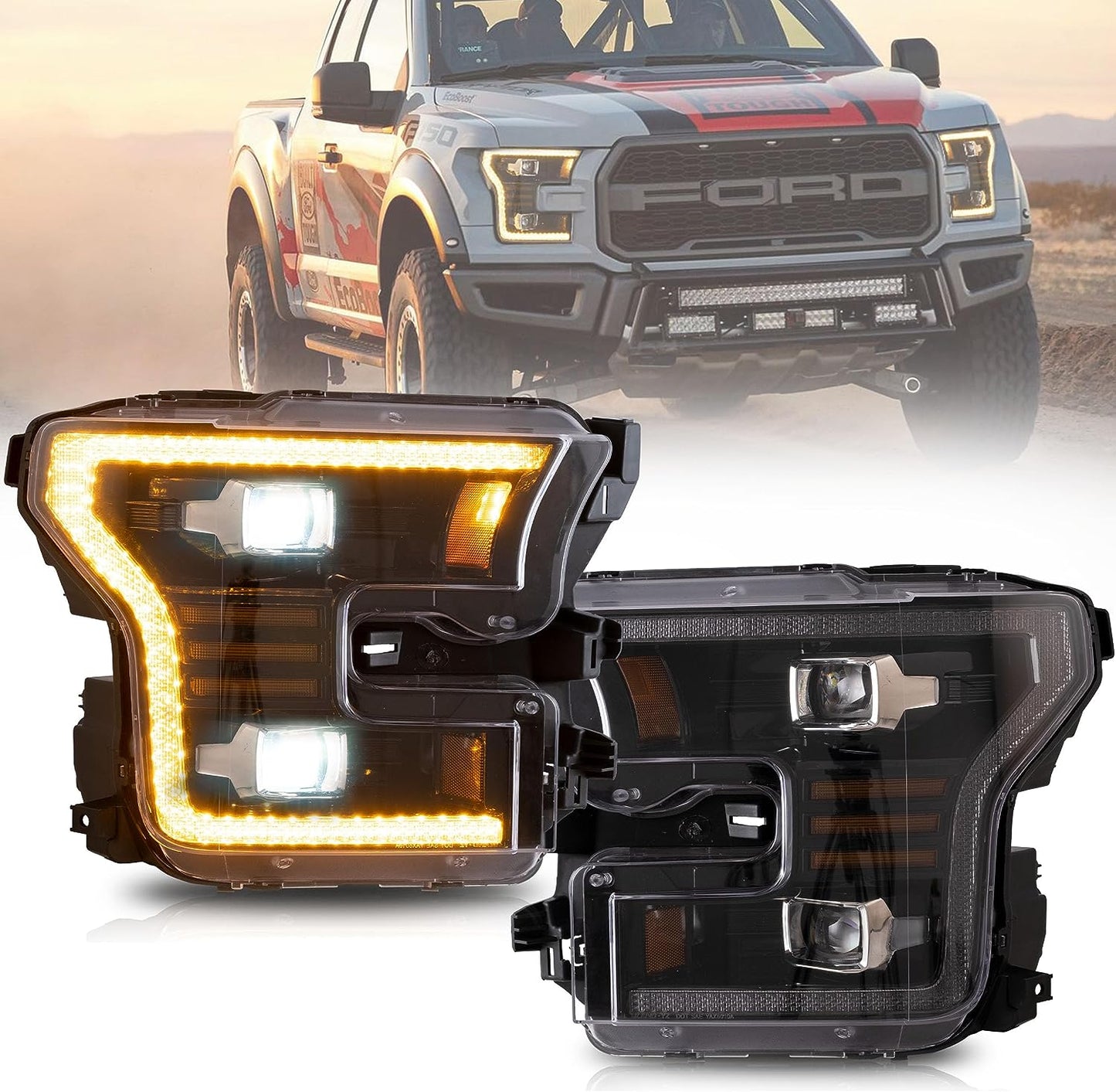 2015-2017 LED Headlight Fit for Ford F150(XL, XLT, Lariat, King Ranch, Platinum, Limited) with Startup Animation - OMOTOR