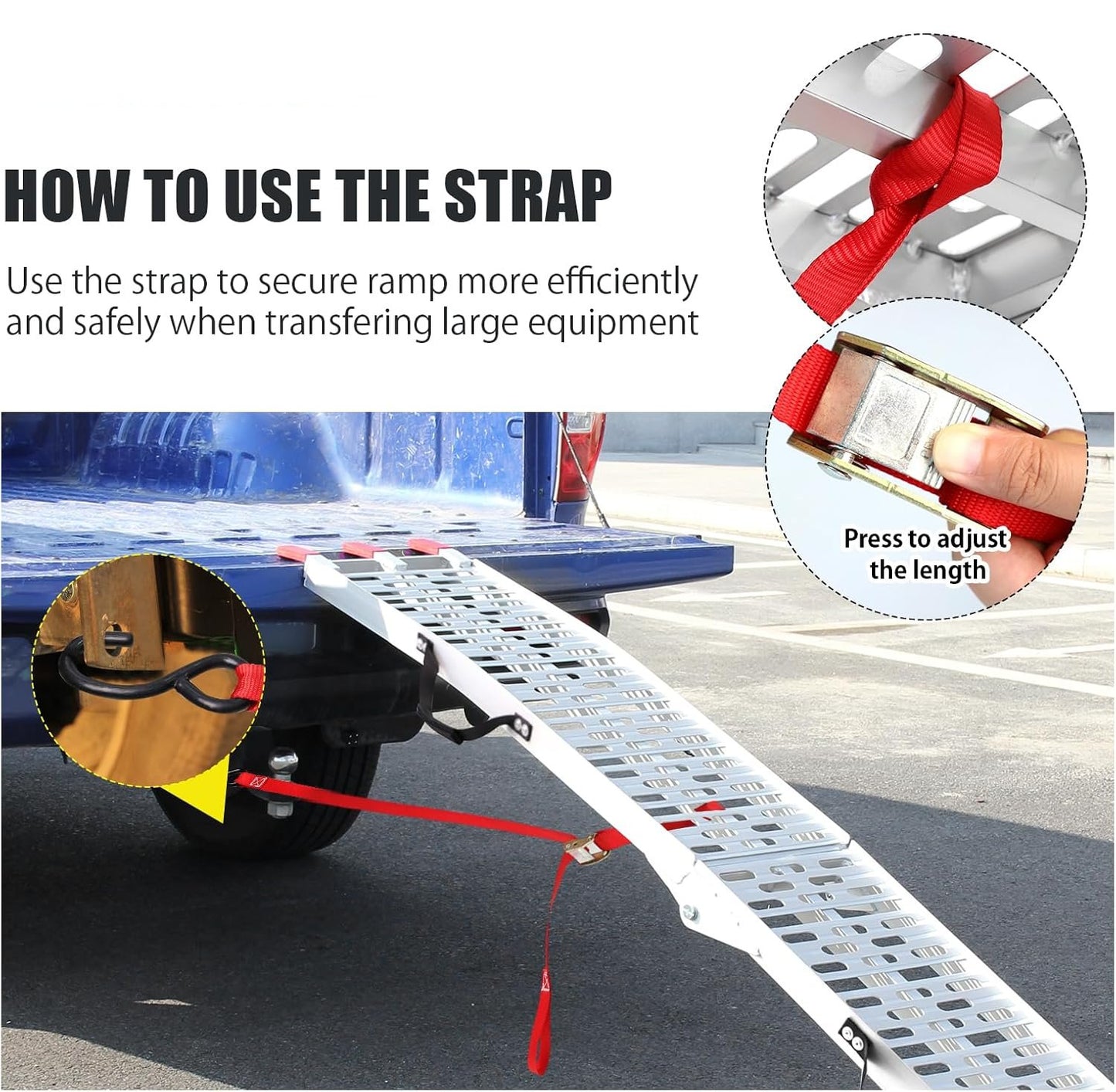 7.5'L Loading Ramp with 750 LBS Capacity, Foldable Aluminum Ramp for ATV/Motorcycles/Trucks (1 Piece, Silver) - OMOTOR