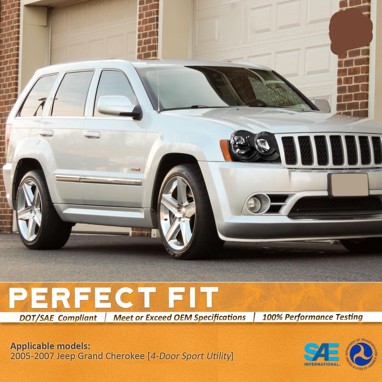 Headlights for 2005-2007 Jeep Grand Cherokee - Black/Chrome Housing, Amber Reflector, Wiring Harness Included - OMOTOR