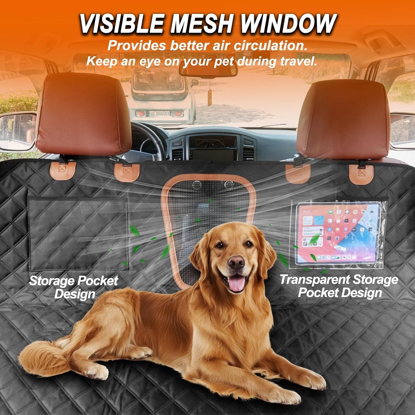 Back Seat Extender for Dogs, Waterproof Dog Car Seat Cover for Back Seat with Hard Bottom-Upgraded Anti-Scratch 1680D Oxford Fabric-Holds 600Lbs, Stowable Dog Hammock for Car&SUV&Truck (Grey,Large)