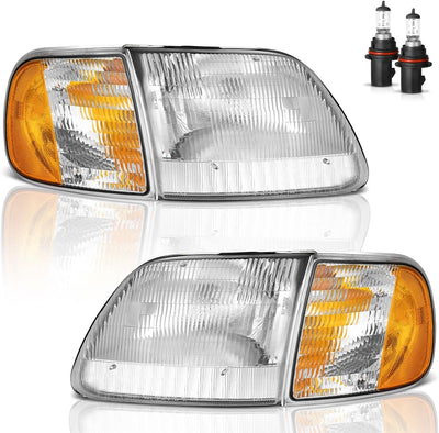 Headlights Assembly for 1997-2003 F150 / 1997-2002 Ford Expedition / 1998-1999 F250, Headlamp+Corner Parking Turn Signal Marker Light(NOT fit models produced before July 1996)