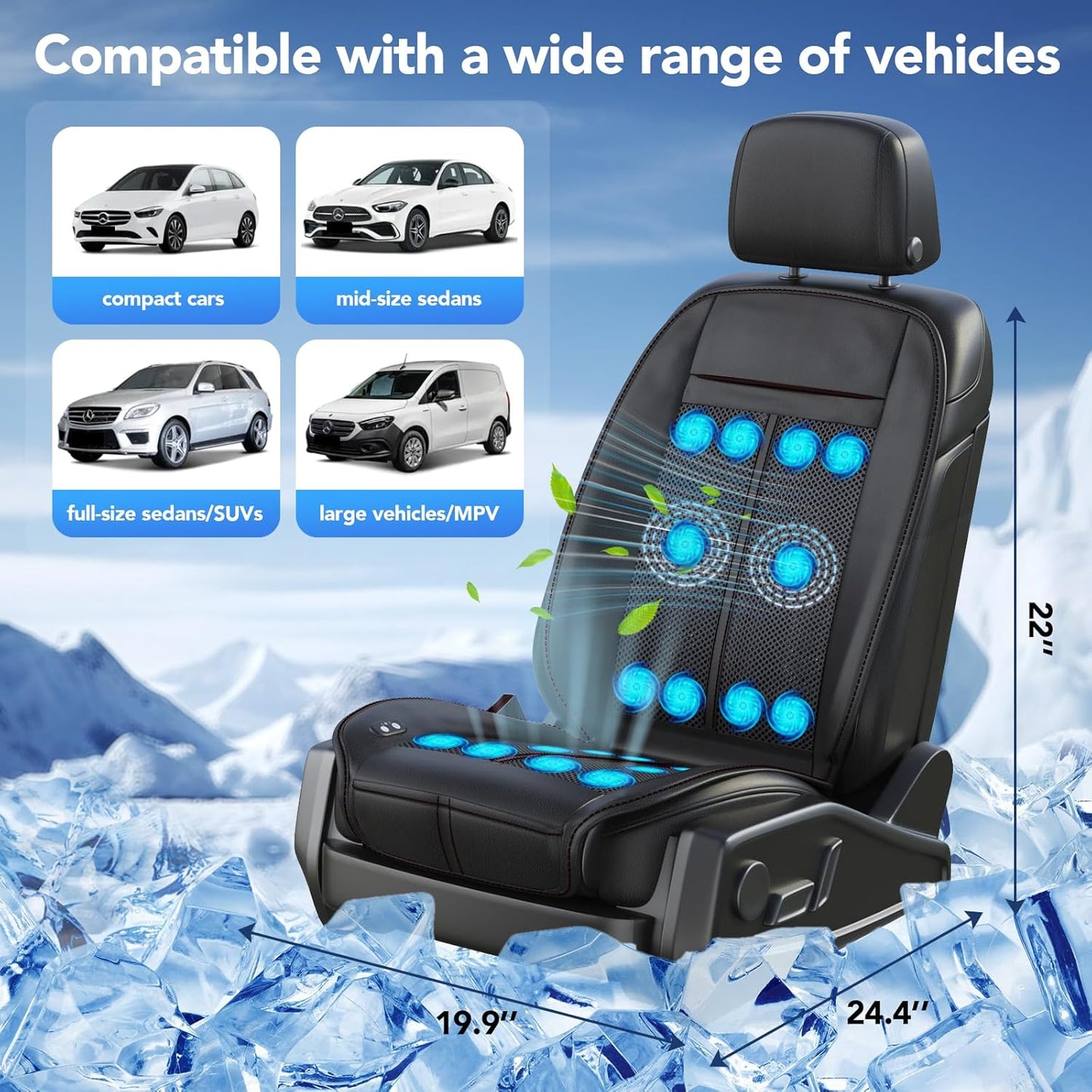 MAKEASY Cooling Car Seat Cover, Ventilated Seat Cushion Cooling Car Seat Pad for Summer Driving with 16 Powerful Fans 3-Speed Temperature Adjustable Fit for Car SUV, Truck Van
