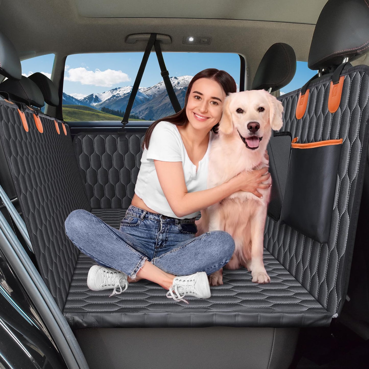 Back Seat Extender for Dogs-Supports 400lb,Waterproof Dog Car Seat Cover Hard Bottom-Detachable,600D Heavy Duty Scratch Proof Nonslip Soft,Dog Hammock for Car,SUVs-Grey