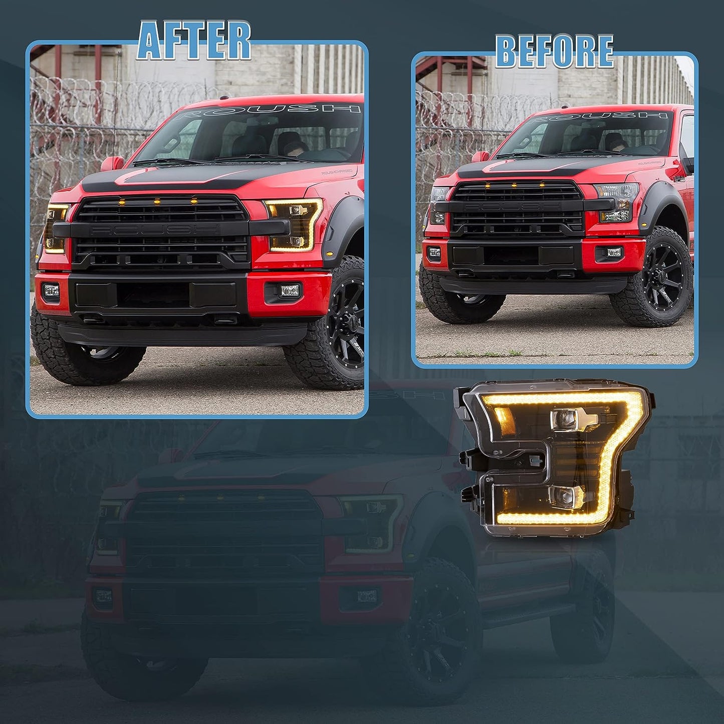 2015-2017 LED Headlight Fit for Ford F150(XL, XLT, Lariat, King Ranch, Platinum, Limited) with Startup Animation - OMOTOR