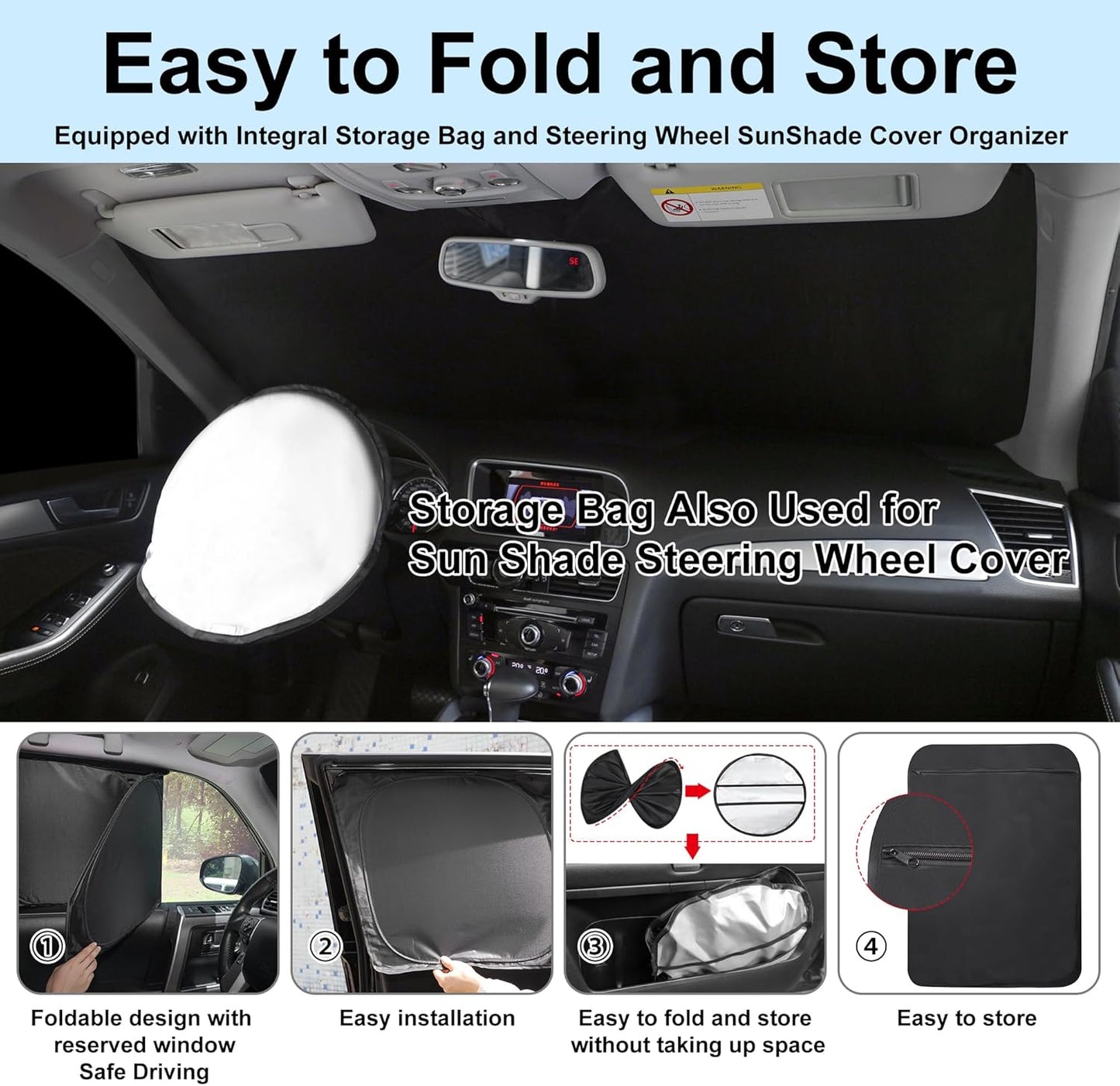 5PCS Windshield Sun Shade Custom Fit for 2021-2024 2025 Ford Bronco Accessories(Not for Bronco Sport) Foldable Sunshade Side Rear Window Shade Cover Full Set Privacy Protection