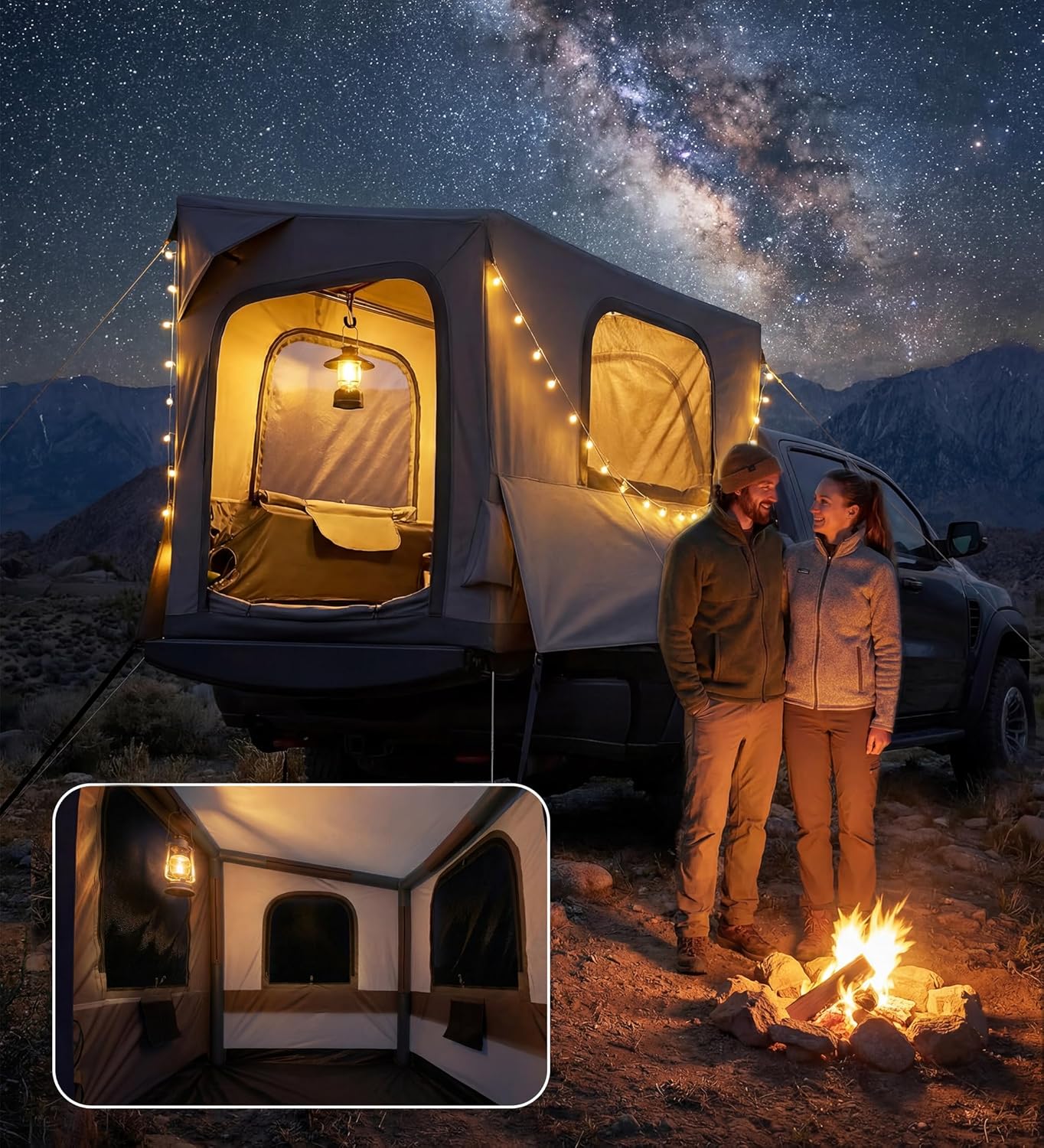 Inflatable Truck Bed Tent with Detachable Zippered Awning, Pickup Truck Tent for 5.5ft-8ft Bed
