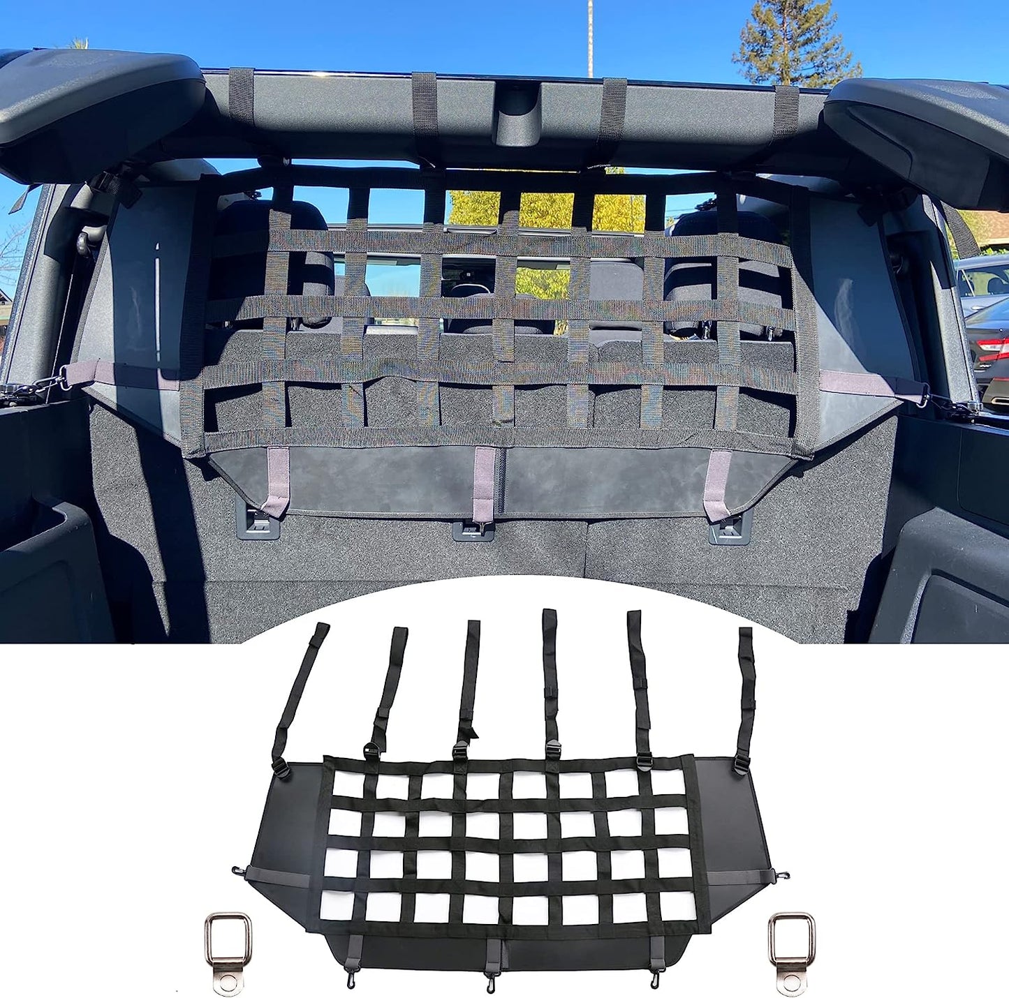 Dog Barrier Net for Ford Bronco 4 Doors, Pet Barrier Mesh Divider Restraint Car Trunk, Suitable for Medium, Large Pets, Foldable for Easy Storage - OMOTOR