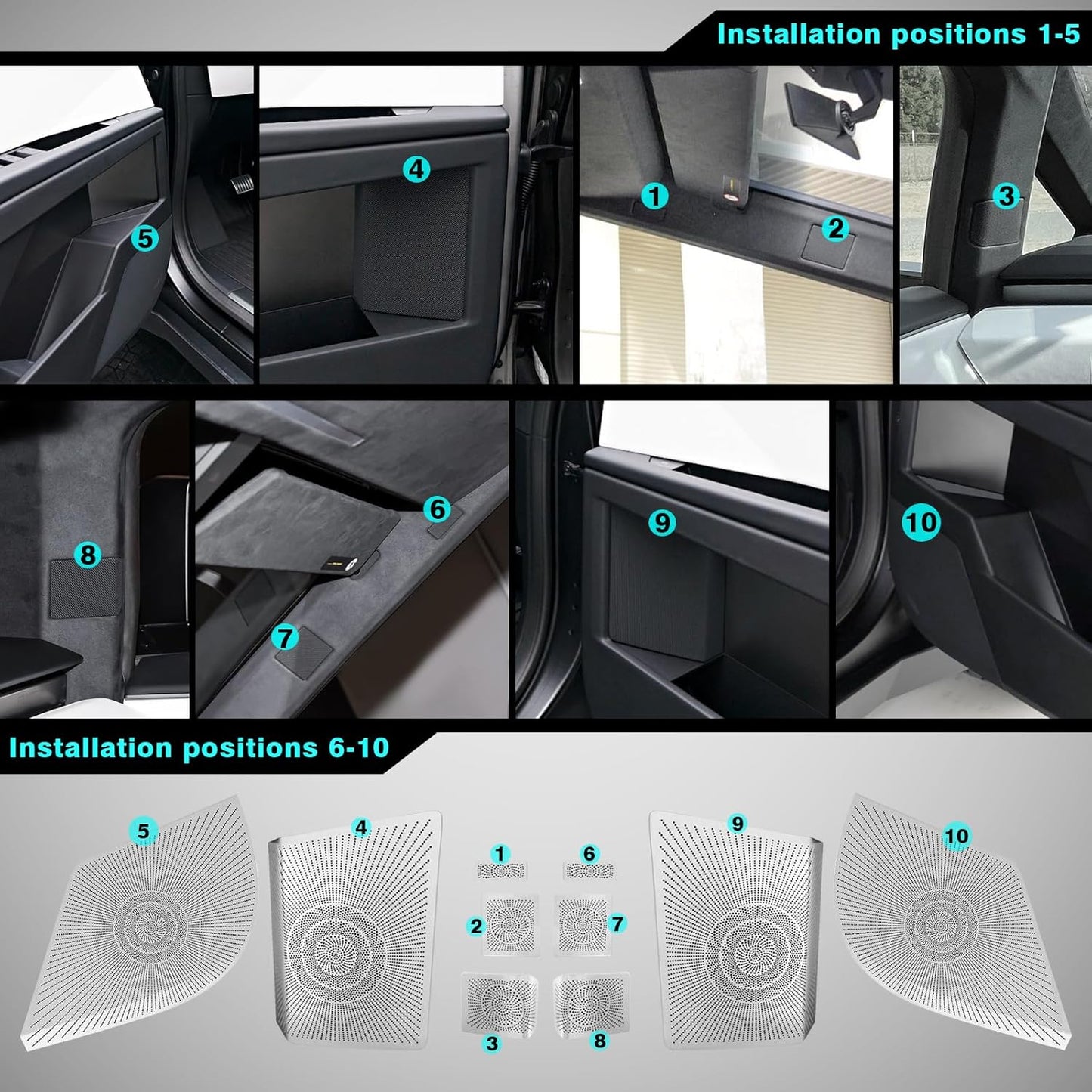 BestEvMod Speaker Cover Trim Kits Compatible with 2024 2025 Tesla Cybertruck Interior Accessories 10PCS Subwoofer Cover Protector Audio Speaker Loudspeaker Upgrade Horn Grille Stainless (Silver)