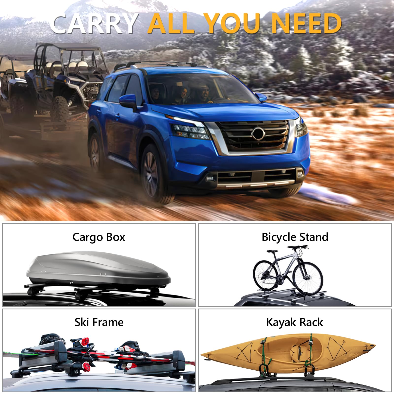 220lbs Roof Rack Cross Bars Compatible with Ford Explorer 2020-2024, Heavy Duty Aluminum Anti-Theft Lockable Metal Lock Roof Rails Crossbars Rooftop Cargo Bars Luggage Racks Carrier - OMOTOR