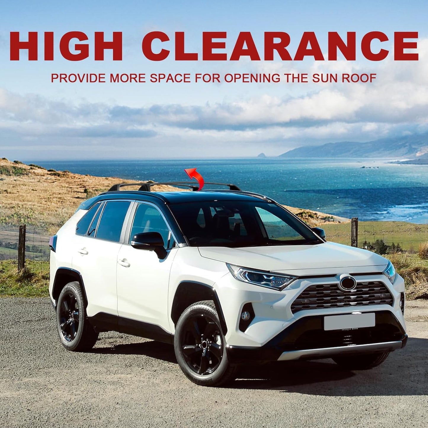 260lbs Roof Racks Cross Bars Fit for Toyota RAV4 2019-2024 Accessories, Aluminum Heavy Duty Crossbars Anti-Theft Lockable Metal Black (Not for Adventure/TRD Off-Road/Hybrid Woodland Edition) - OMOTOR