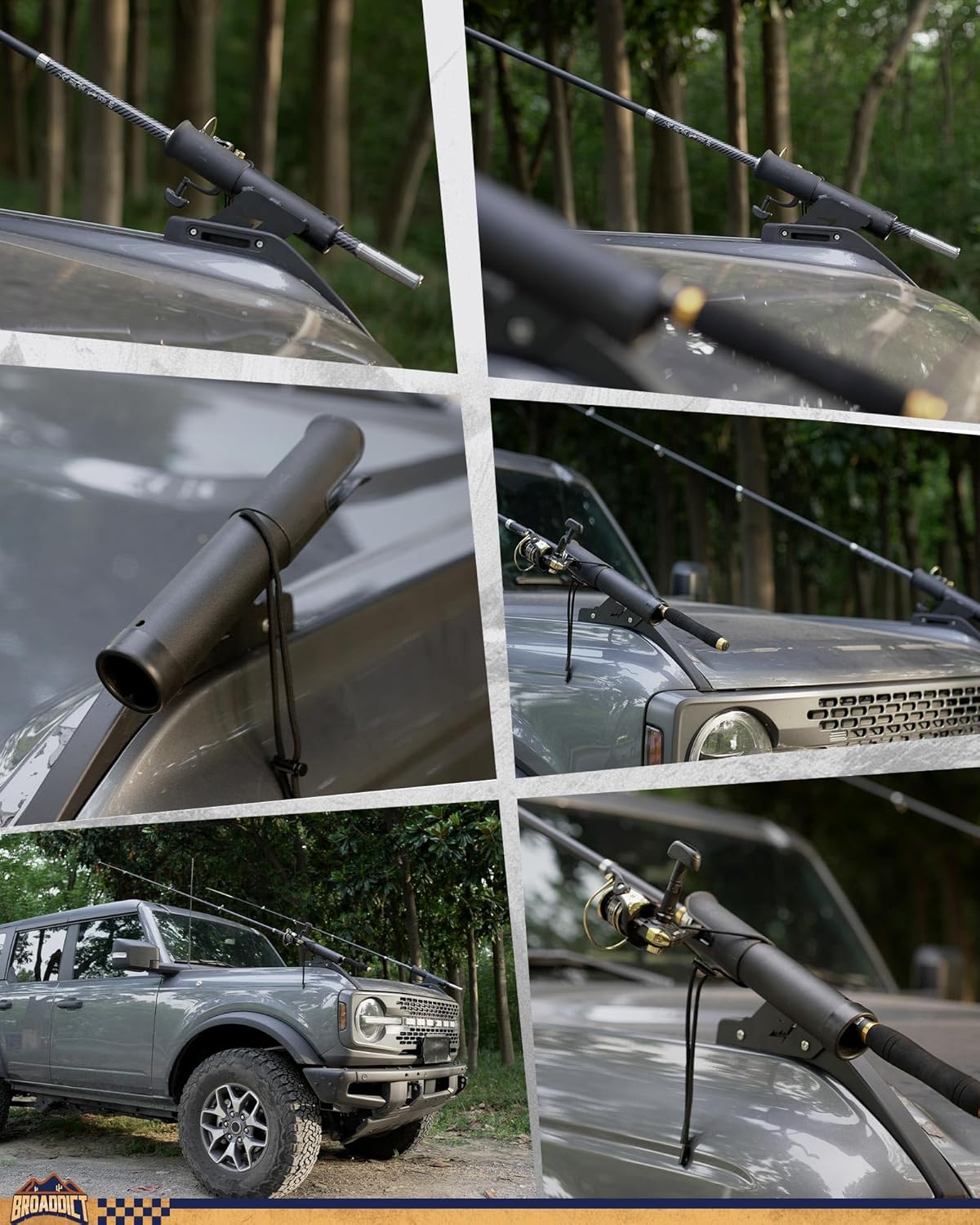 Off-Road Fishing Rod Holder, Double Rod Kit with 2 Holders fit for 2021+ Ford Bronco 2/4 Door