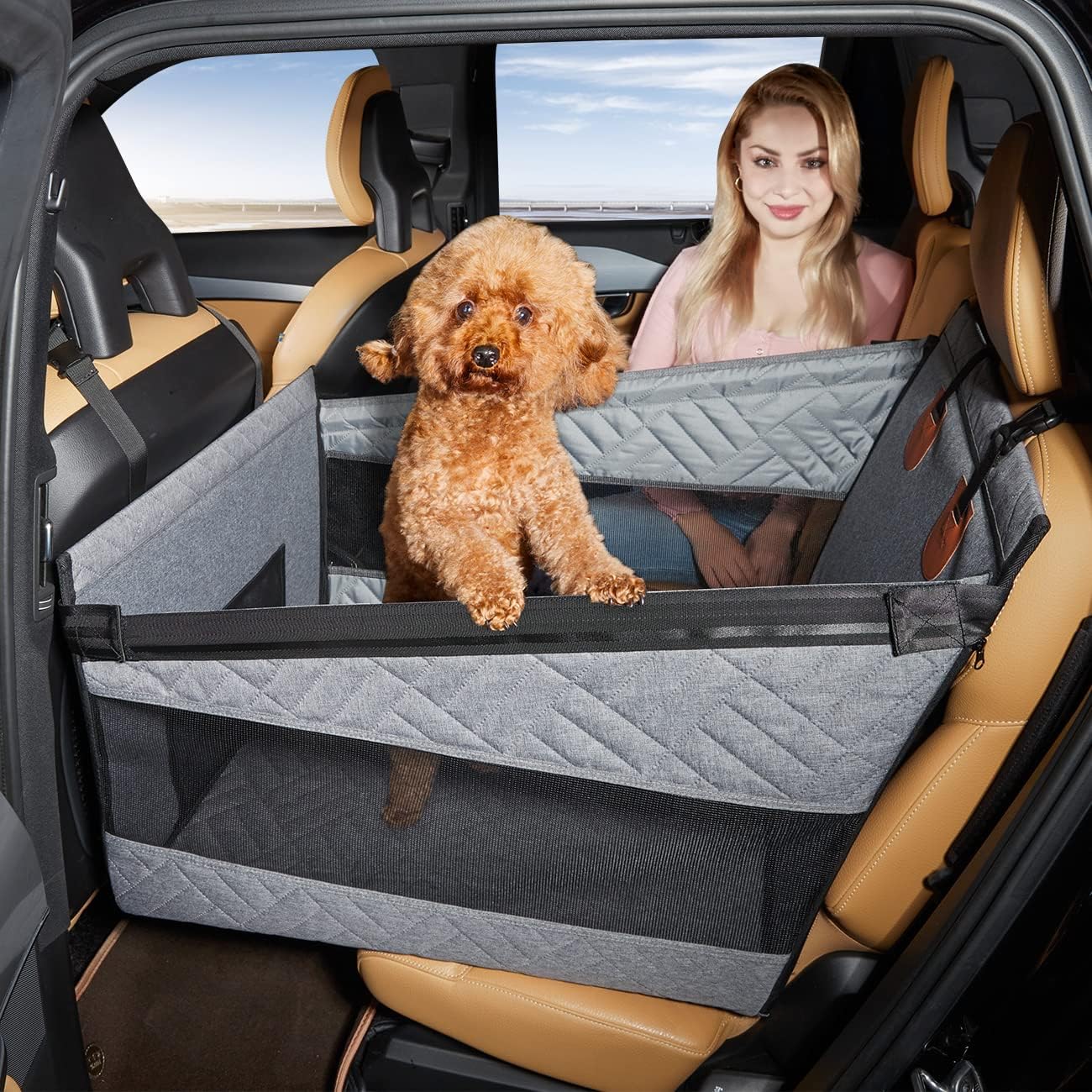 Dog Car Seat for Medium/Large Dogs, Back Seat Extender & Hammock, Waterproof Pet Car Bed Mattress for Car SUV Truck, Easy to Clean & Non-Slip - OMOTOR