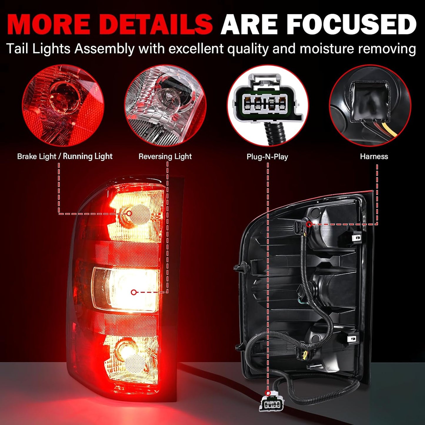 Tail Lights Assembly for Chevy Silverado 1500 2500 3500 2500HD 3500HD 2007 2008 2009 2010 2011 2012 2013 2014 Rear Brake Turn Signal Left Driver Right Passenger Taillights, 2 Packs