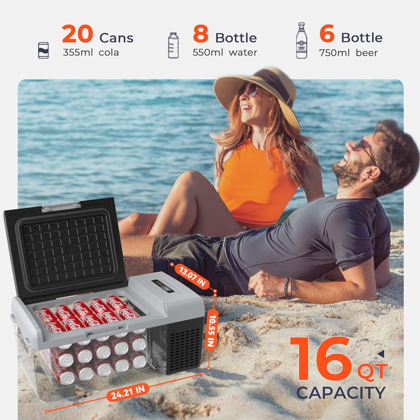 12 Volt Refrigerator Portable Fridge - 16Quart(15L) Electric Cooler Compressor fridge -4℉~68℉, 12/24V DC & 100-240V AC Car Refrigerator for Camping, RV, Fashing, Travel, Home