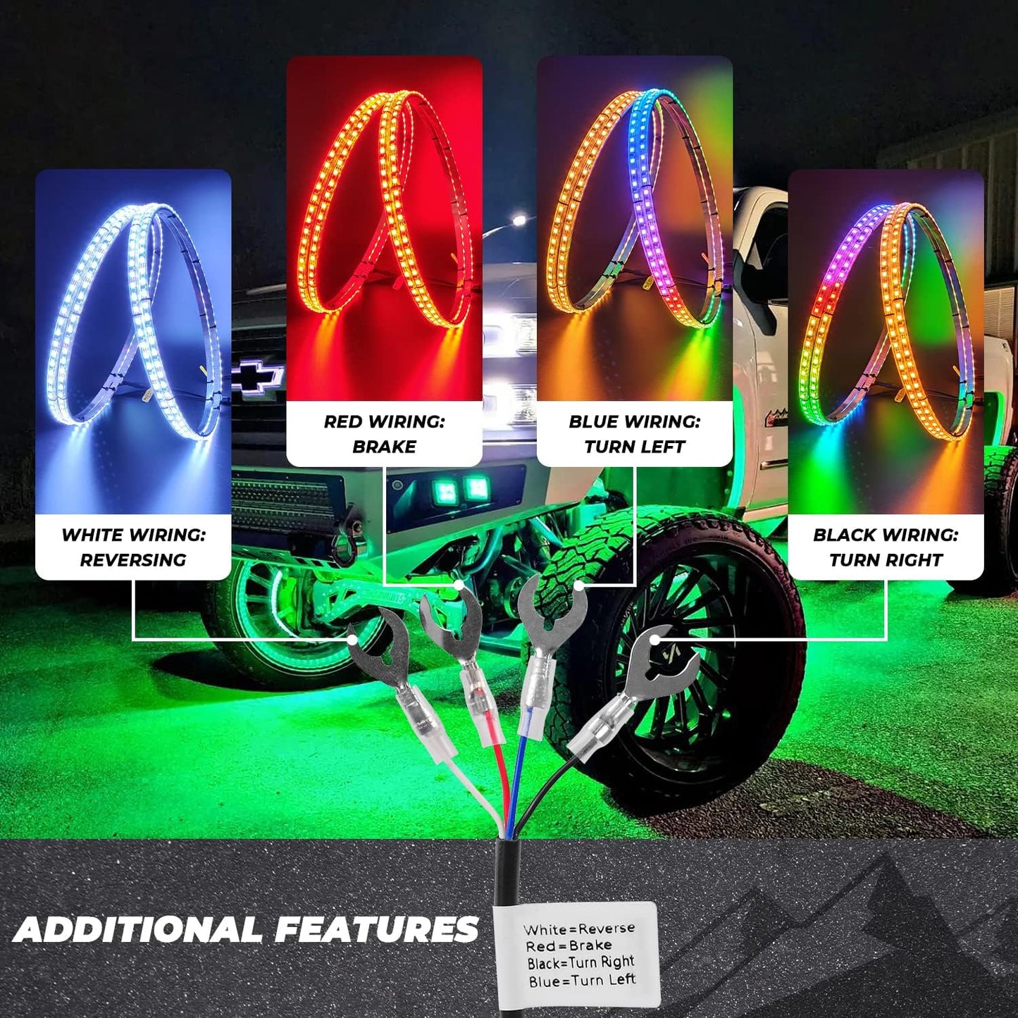 【EASY INSTALL】4PCS 15.5 INCH Chasing RGB LED Wheel Rim Light Kit