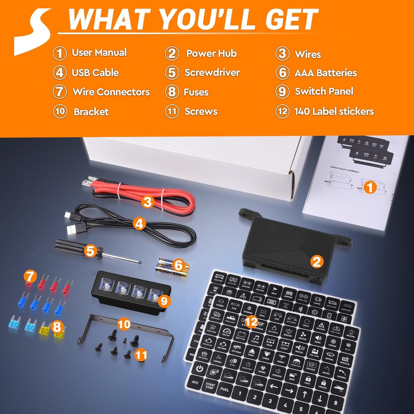 4 Gang Wireless Switch Panel, 12V 60A Auxiliary Car Swtich Panel, Universal Circuit Control Relay System Box with 4 Light Modes Memory Function for Car Truck UTV ATV Boat RV Off-Road