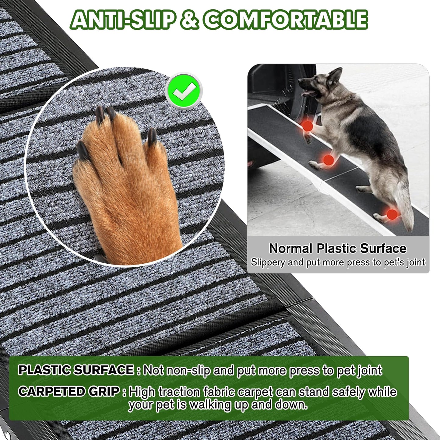 71"/67"/63" Large Dog Car Ramp,Folding Dog Ramp for Stairs with Anti-Slip Rug Surface,Pet Ramp for Dogs to Get Into a Car,SUV & Trucks,Dog Ramps for Large Medium Small Dogs Up to 250Lbs - OMOTOR
