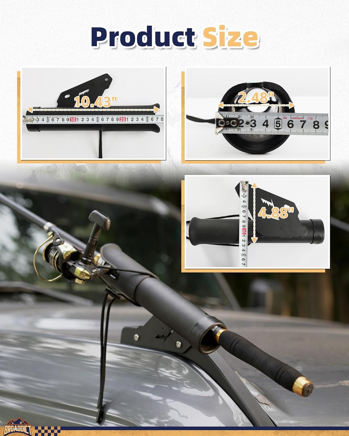 Off-Road Fishing Rod Holder, Double Rod Kit with 2 Holders fit for 2021+ Ford Bronco 2/4 Door