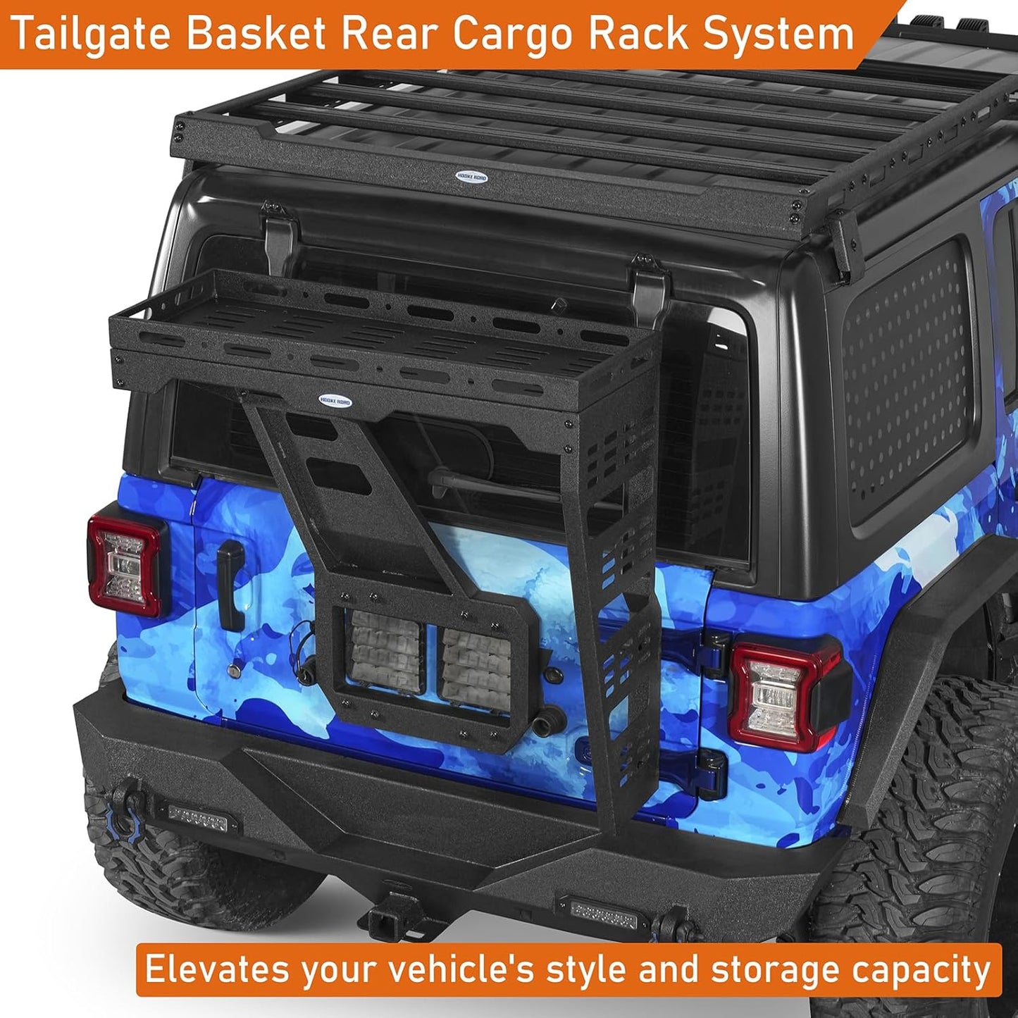 Hooke Road JL Spare Tire Cargo Rack Basket for 2018-2025 Jeep Wrangler JL 2/4 Doors, Rear Cargo Storage Tray for Overlanding Gear