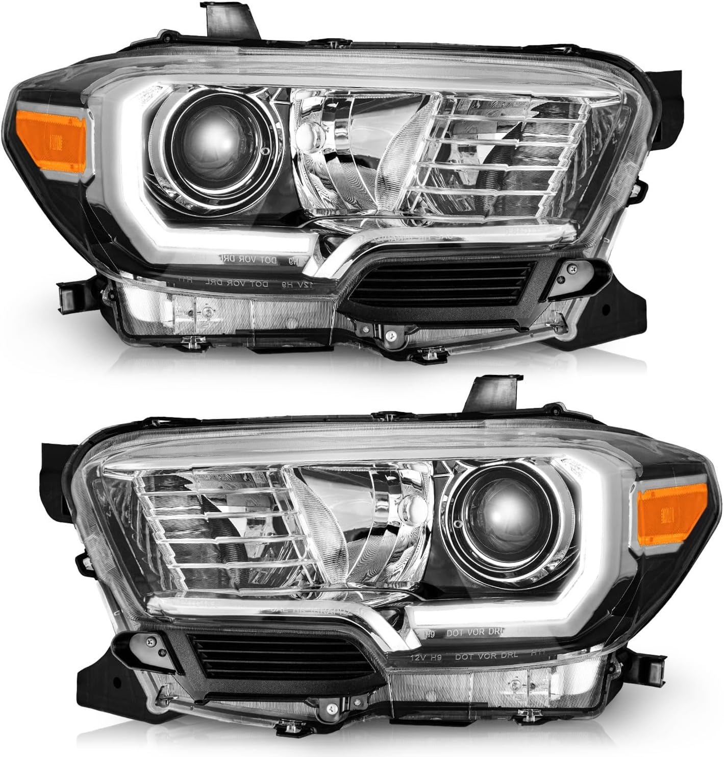 LED DRL Headlights for 2016-2022 Toyota Tacoma TRD/Limited - Black/Chrome Housing, Headlight Assembly Replacement - OMOTOR