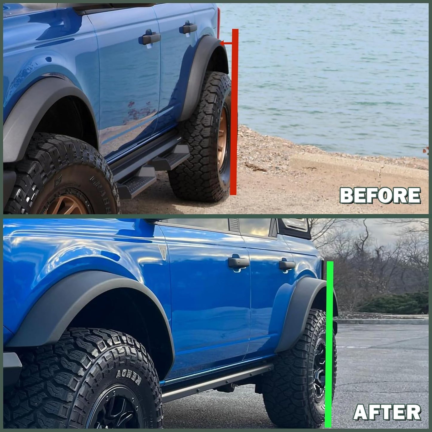 Front & Rear Sasquatch Package Fender Flare Kit Fit for 2021-2023 Ford Bronco 2/4 Door Exclude Bronco Sport, Replace OE M-9164-BFK M2DZ-16268-AA, Black, 4pcs