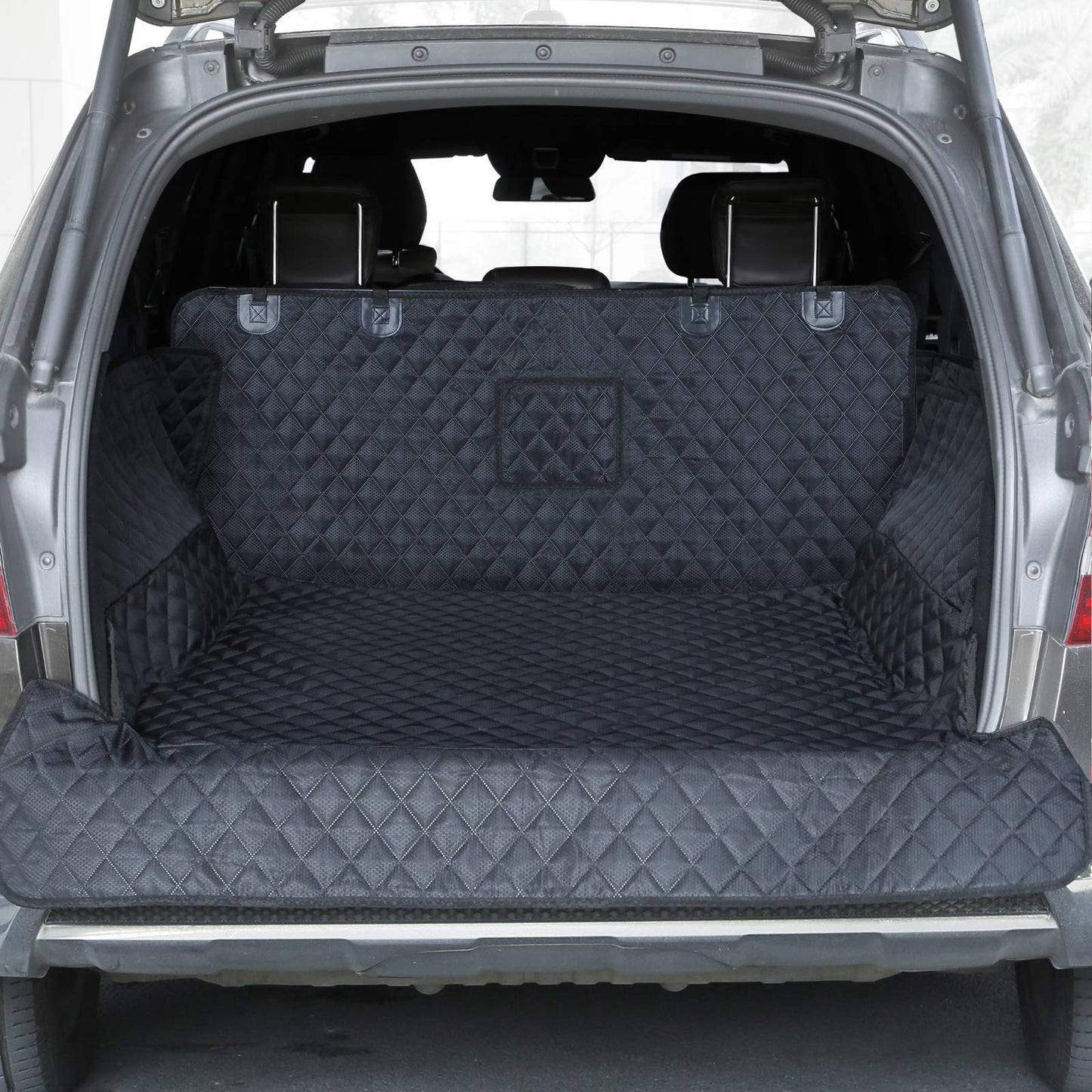 PETICON SUV Cargo Liner for Dogs, Waterproof Pet Cargo Cover Dog Seat Mat for SUVs Sedans Vans with Bumper Flap Protector, Non-Slip, Large Size Universal Fit, Black - OMOTOR