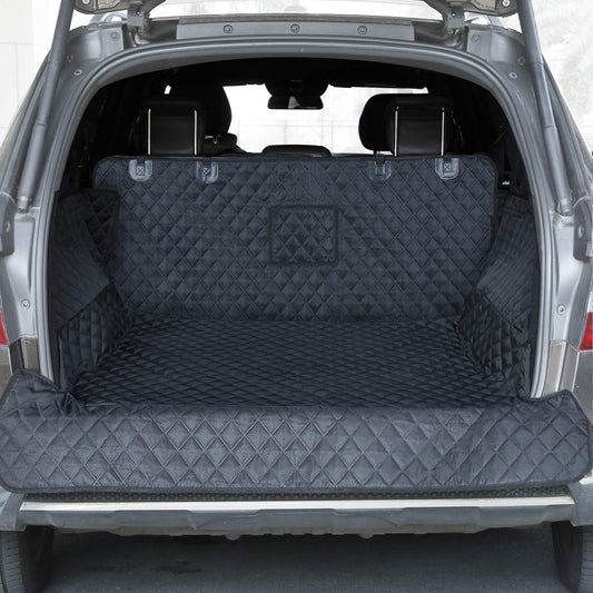 PETICON SUV Cargo Liner for Dogs, Waterproof Pet Cargo Cover Dog Seat Mat for SUVs Sedans Vans with Bumper Flap Protector, Non-Slip, Large Size Universal Fit, Black - OMOTOR