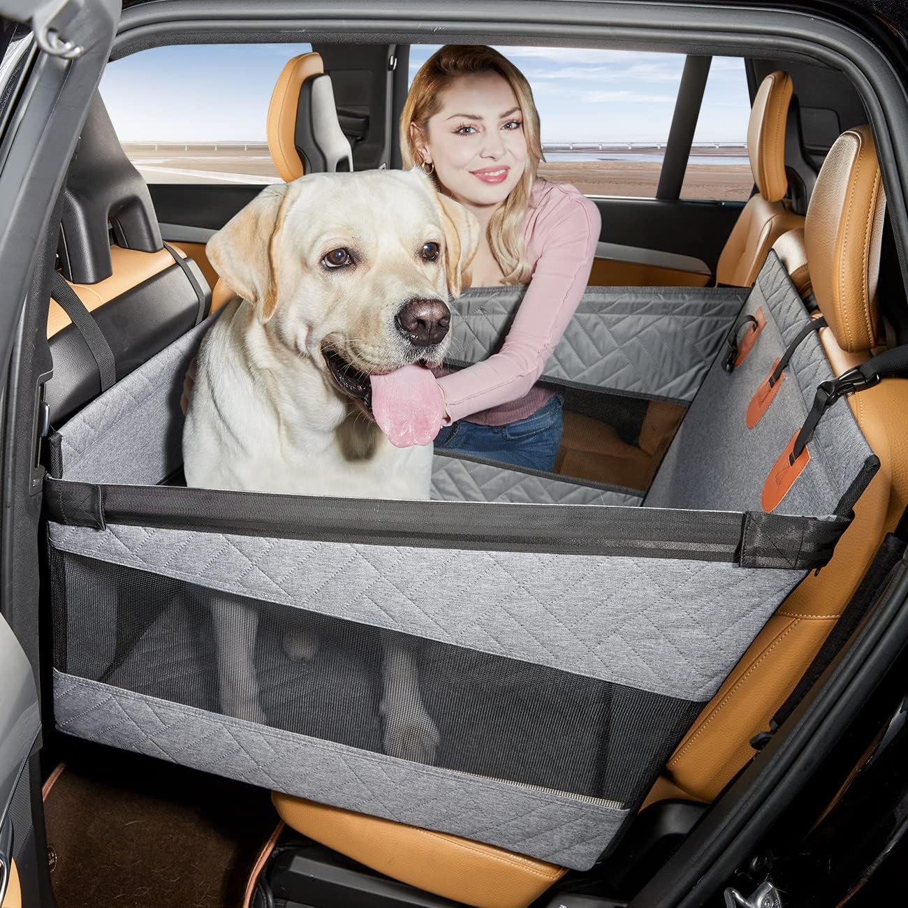 Dog Car Seat for Medium/Large Dogs, Back Seat Extender & Hammock, Waterproof Pet Car Bed Mattress for Car SUV Truck, Easy to Clean & Non-Slip - OMOTOR