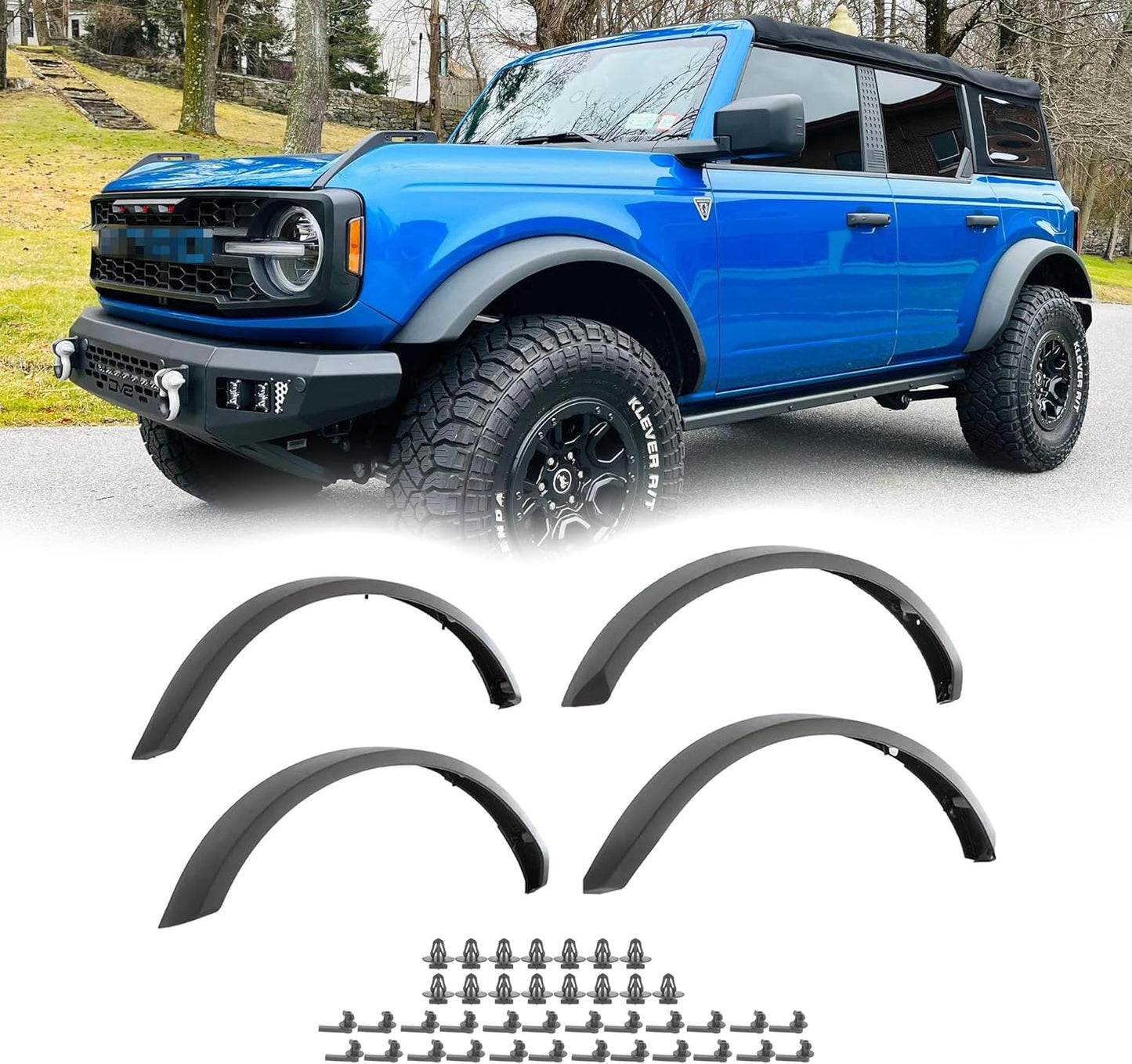 Front & Rear Sasquatch Package Fender Flare Kit Fit for 2021-2023 Ford Bronco 2/4 Door Exclude Bronco Sport, Replace OE M-9164-BFK M2DZ-16268-AA, Black, 4pcs