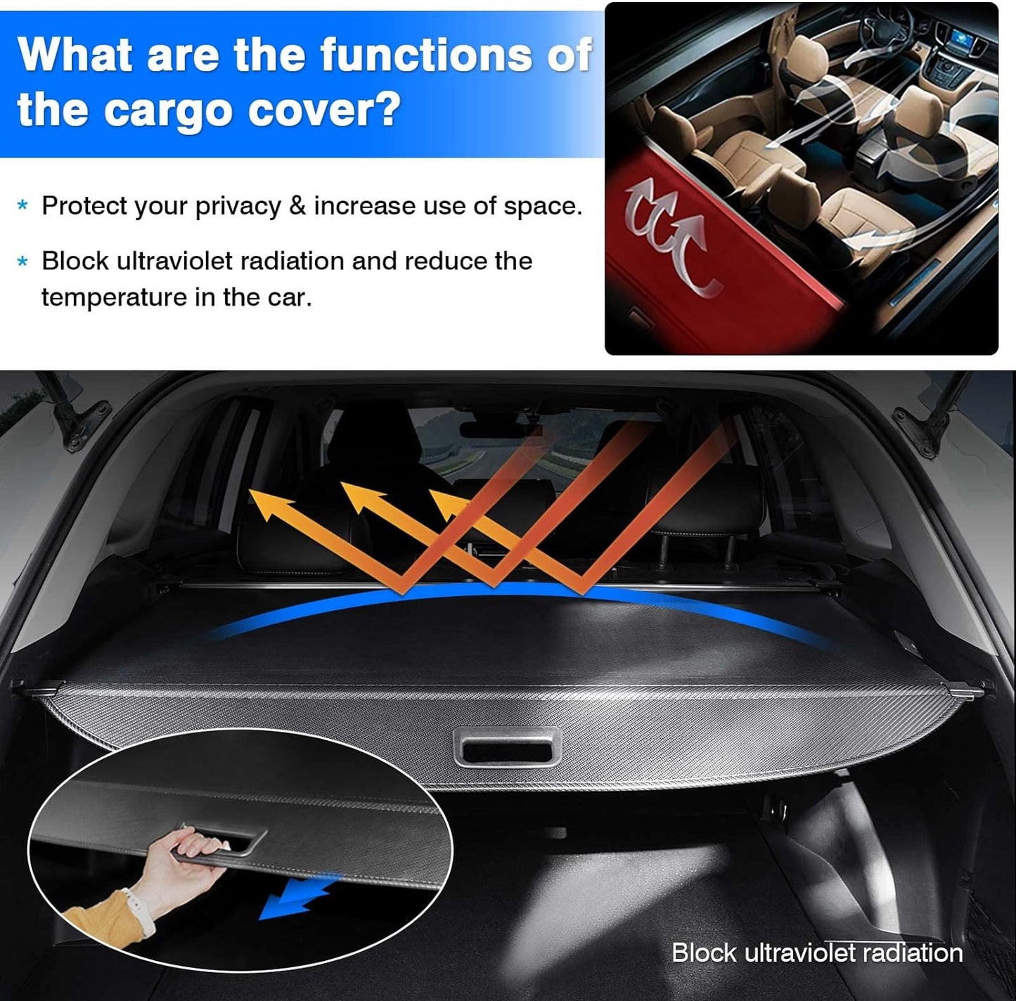 Cargo Cover for Chevy Chevrolet Equinox GMC Terrain 2024 2023 2022 2021 2020 2019 2018 Accessories Retractable Trunk Cover All Weather Shielding Shade Cargo Luggage Cover Carbon Fiber Texture - OMOTOR