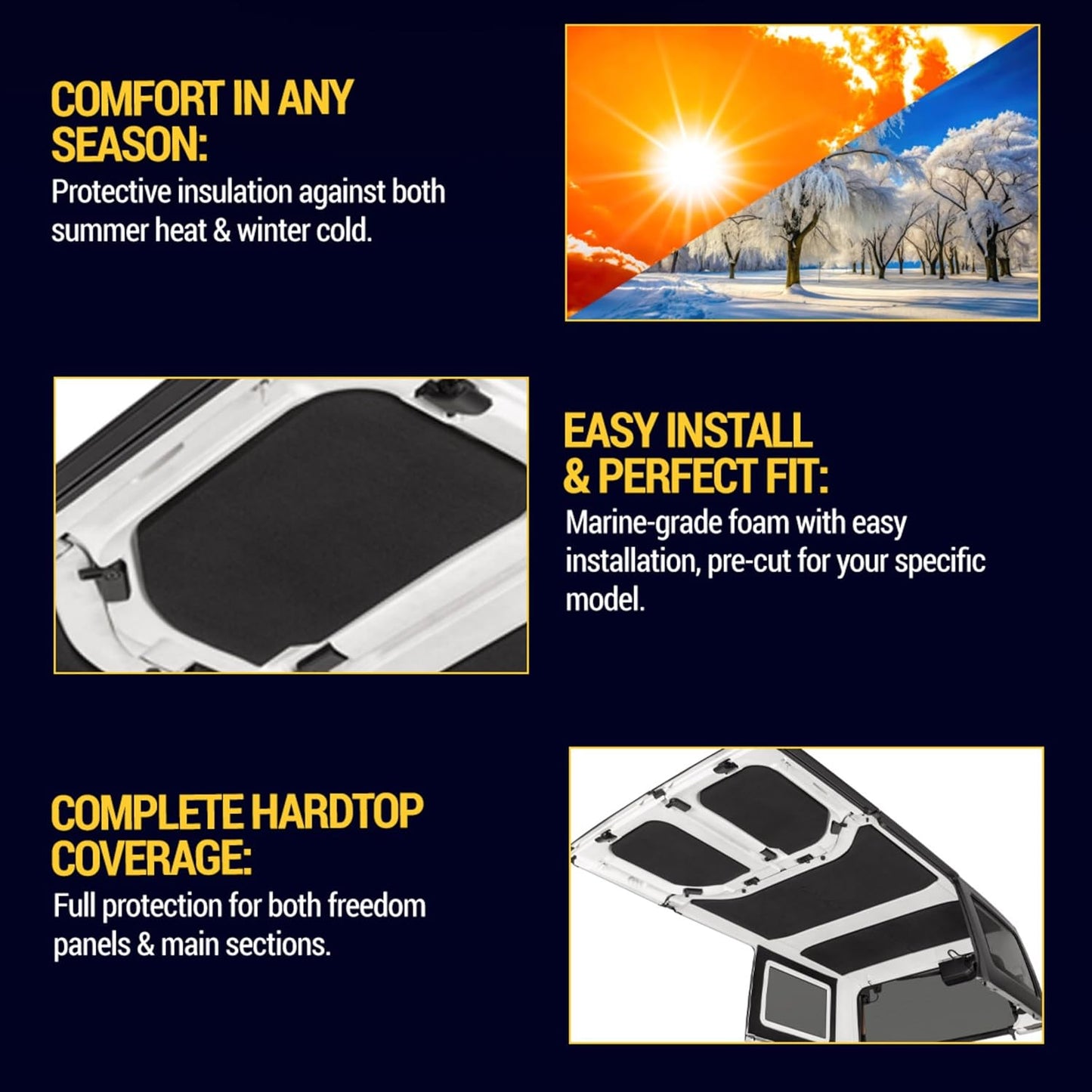 QuadraTop Acoustic Hardtop Headliner Kit - Fits Jeep Wrangler JLU, JKU & Gladiator JT 2007-2025 - Jeep Sound Deadening Roof Insulation - Jeep Gladiator Headliner (JL Unlimited 2018-2025)