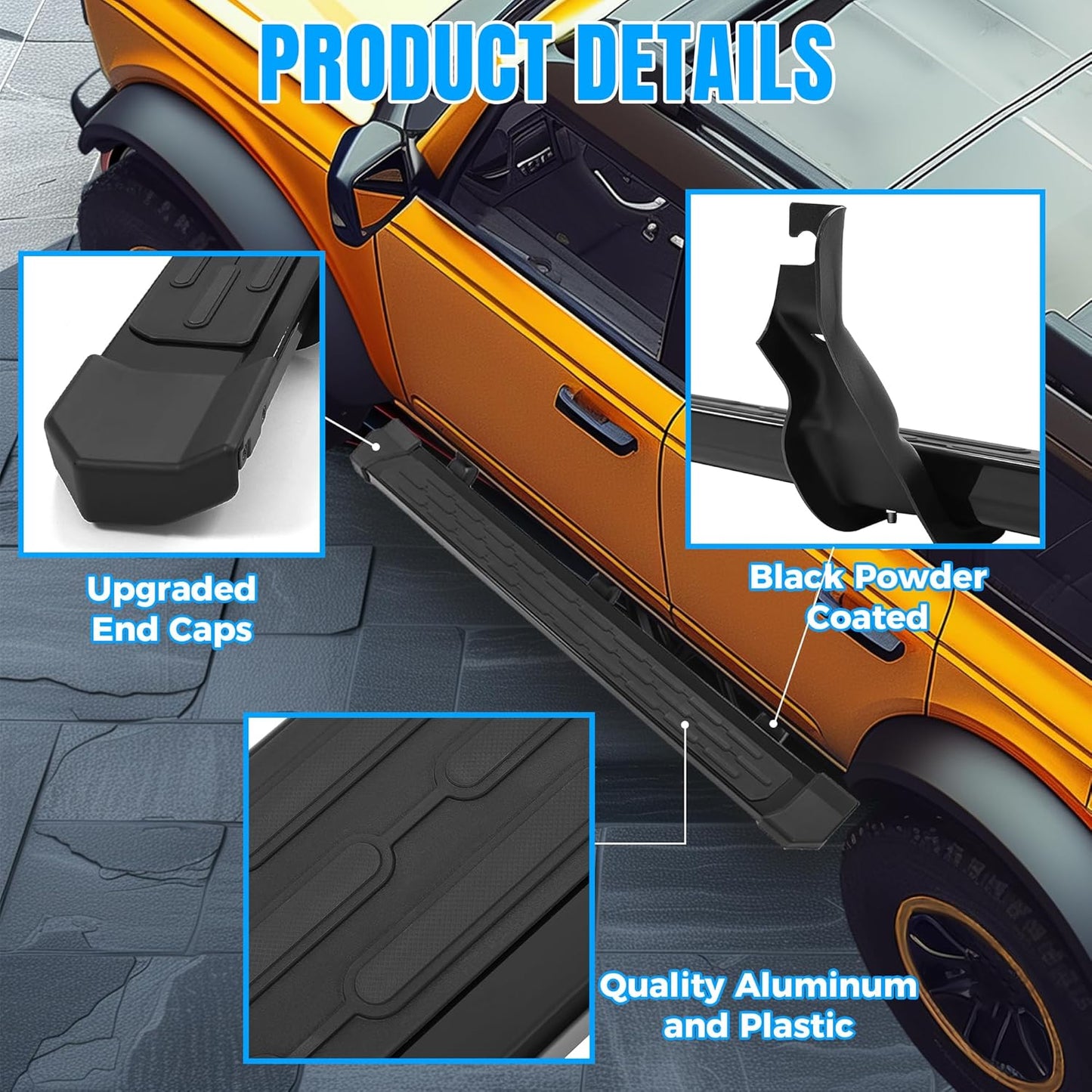 KUAFU Running Boards Side Step Compatible with 2021-2025 Ford Bronco 4-Door Nerf Bar Tube Step Bars Powder Coated Black